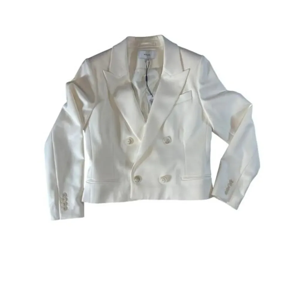 Reiss Cream White Double Breasted Cropped Blazer Peak Lapel NWT
